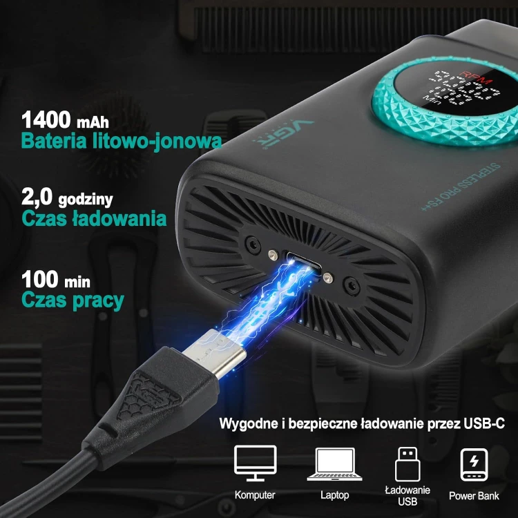 Golarka foliowa VGR V-377 czarna 9000 rpm szybkie ładowanie