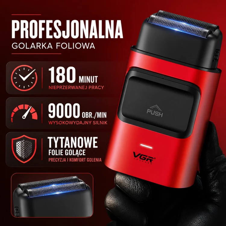 Golarka barberska VGR V-307 czerwona z wyświetlaczem LED