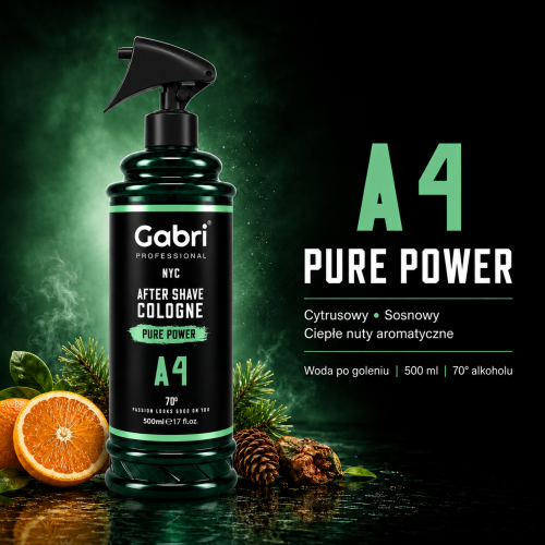 Gabri Professional A4 Pure Power aftershave cologne 500 ml o świeżym męskim zapachu