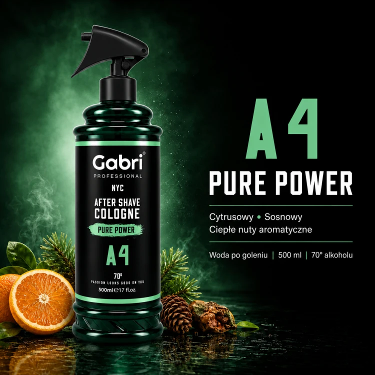 Gabri Professional A4 Pure Power aftershave cologne 500 ml o świeżym męskim zapachu