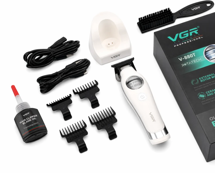 Trymer barberski VGR V-880T Rotatech biały bezprzewodowy zestaw akcesorii