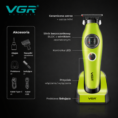 VGR V-880T Rotatech zielony trymer do brody i konturowania włosów