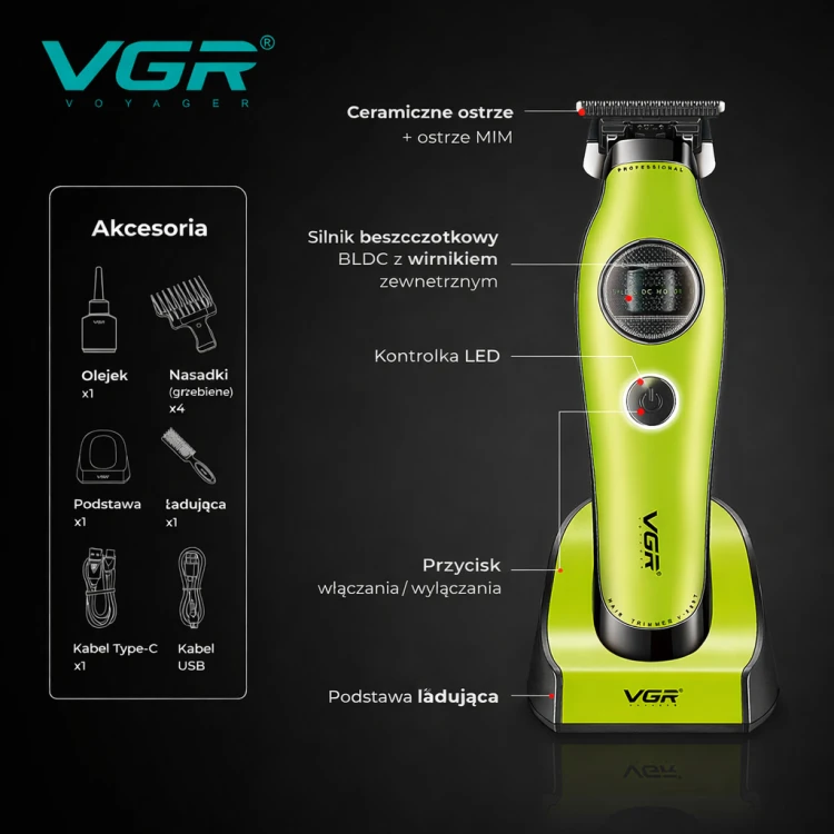 VGR V-880T Rotatech zielony trymer do brody i konturowania włosów