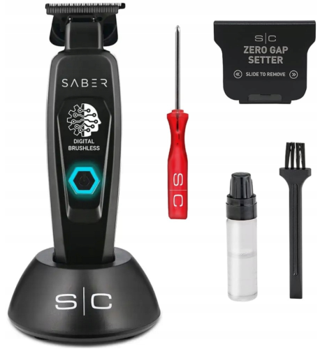 Trymer barberski StyleCraft Saber Black z akcesoriami i stacją ładującą