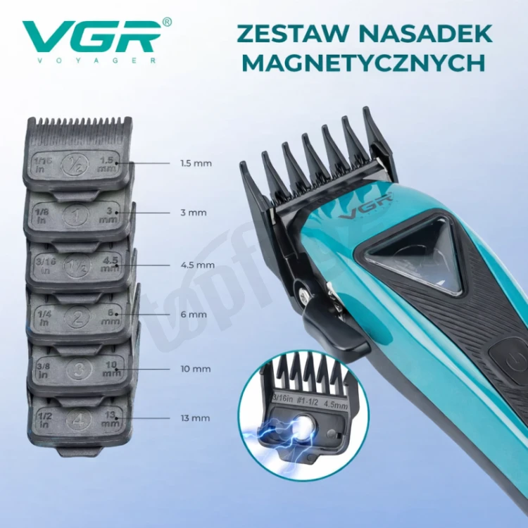 Maszynka VGR V-035C z nasadkami dystansowymi i ostrzem do strzyżenia