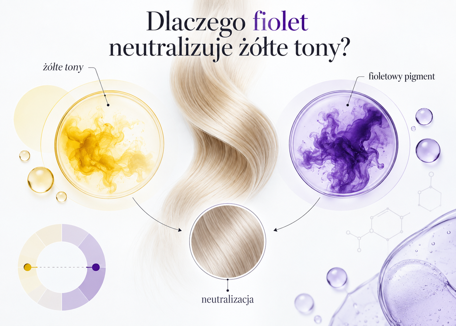 Fioletowy szampon neutralizuje żółte tony na włosach blond