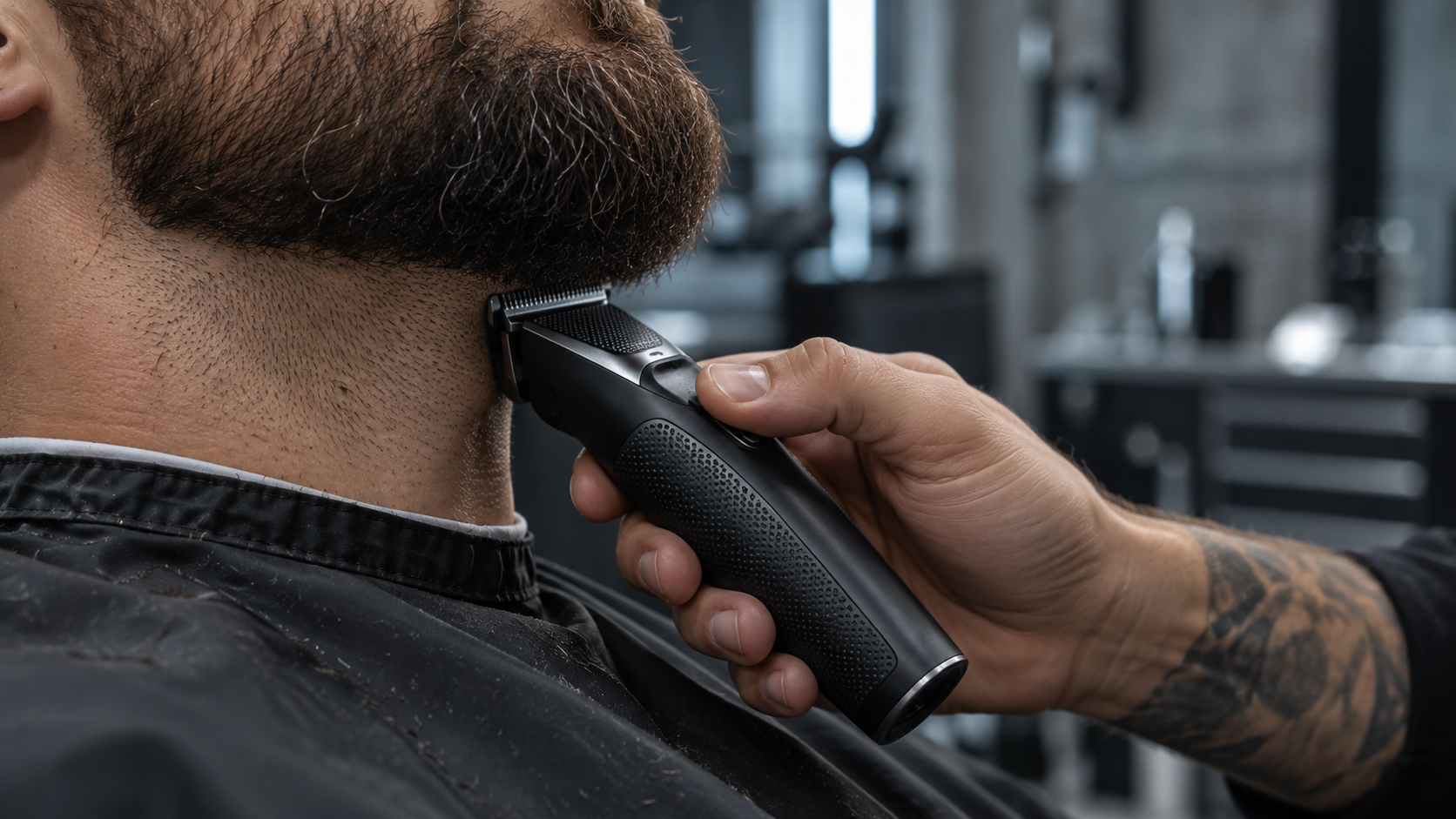 Ergonomiczny trymer do brody podczas precyzyjnej pracy barbera